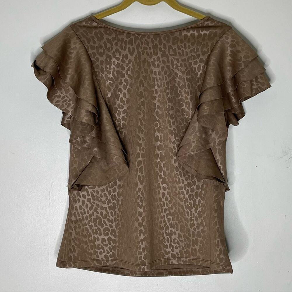 UPS & DOWNS Tan / Brown Leopard Print Ruffle Sleeve Top Size Large